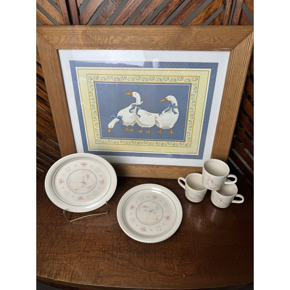 Cottage Core Goose Decor Bundle Picture/Plates/Mugs Corelle Granny Core